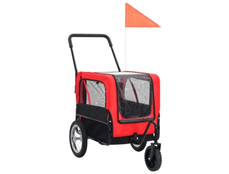 vidaXL Remolque de bicicleta de mascotas y carrito 2 en 1 rojo y negro