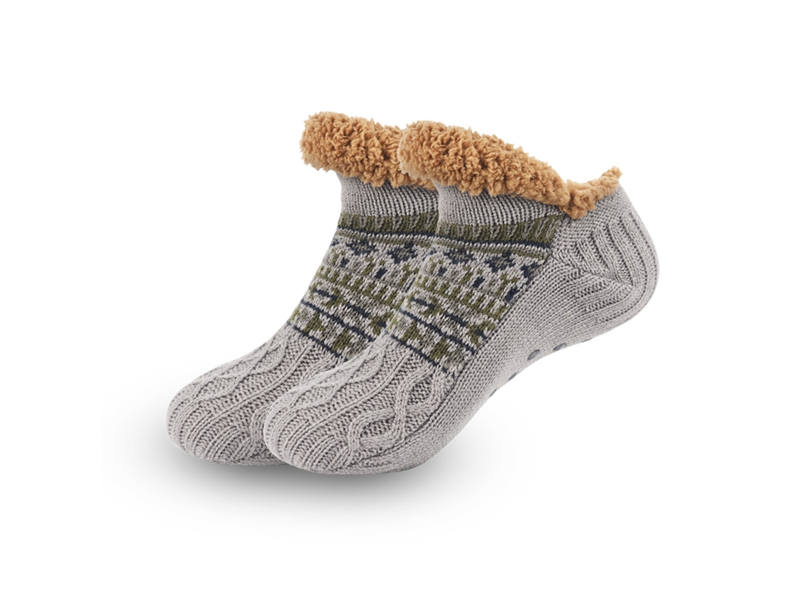 Meias Eifson Forro De Lã Grossa Para Aquecimento, Antiderrapantes Para O Inverno, Tamanho L (cinza)