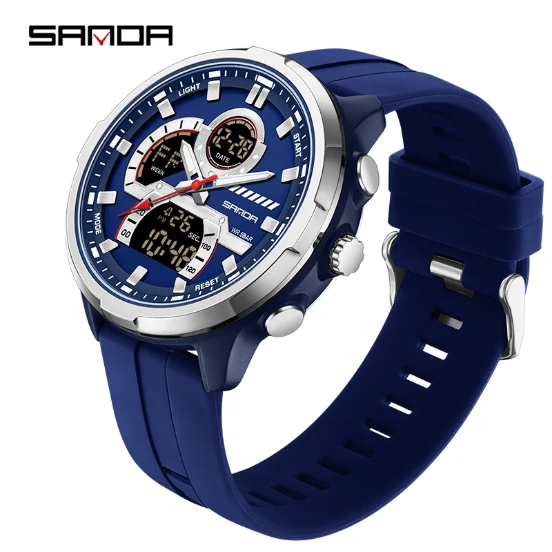 Reloj Digital De Pulsera Deportivo Multifuncional Para Hombre, De Cuarzo, Con Doble Pantalla (azul), Resistente Al Agua, Luminoso Y Luminoso.