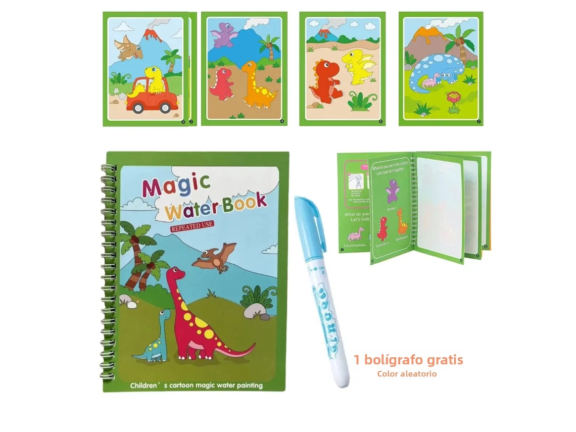 Libro para colorear con agua reutilizable (Jurásico), juguete mágico para colorear con agua