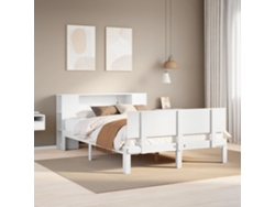 Cama Con Estantería Sin Colchón Madera Maciza Blanca 120x190 Cm