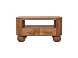 Mesa de centro acanalada de madera maciza de brezo, 2 cajones, 1 estante, muebles artesanales marrones