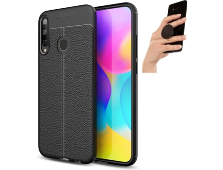 Carcasa y Popsocket Huawei P40 Lite E Rugged Leather (Negro)