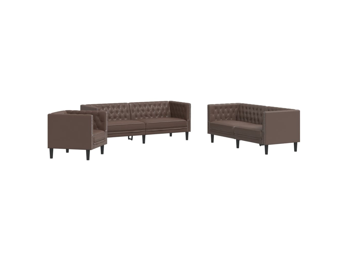 Maison Exclusive - Juego De Sofás Chesterfield 3 Piezas Cuero Sintético Marrón