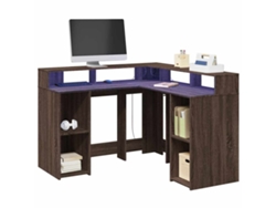 Escritorio | Mesa | Escritorio con luces LED fabricado en madera de roble marrón.