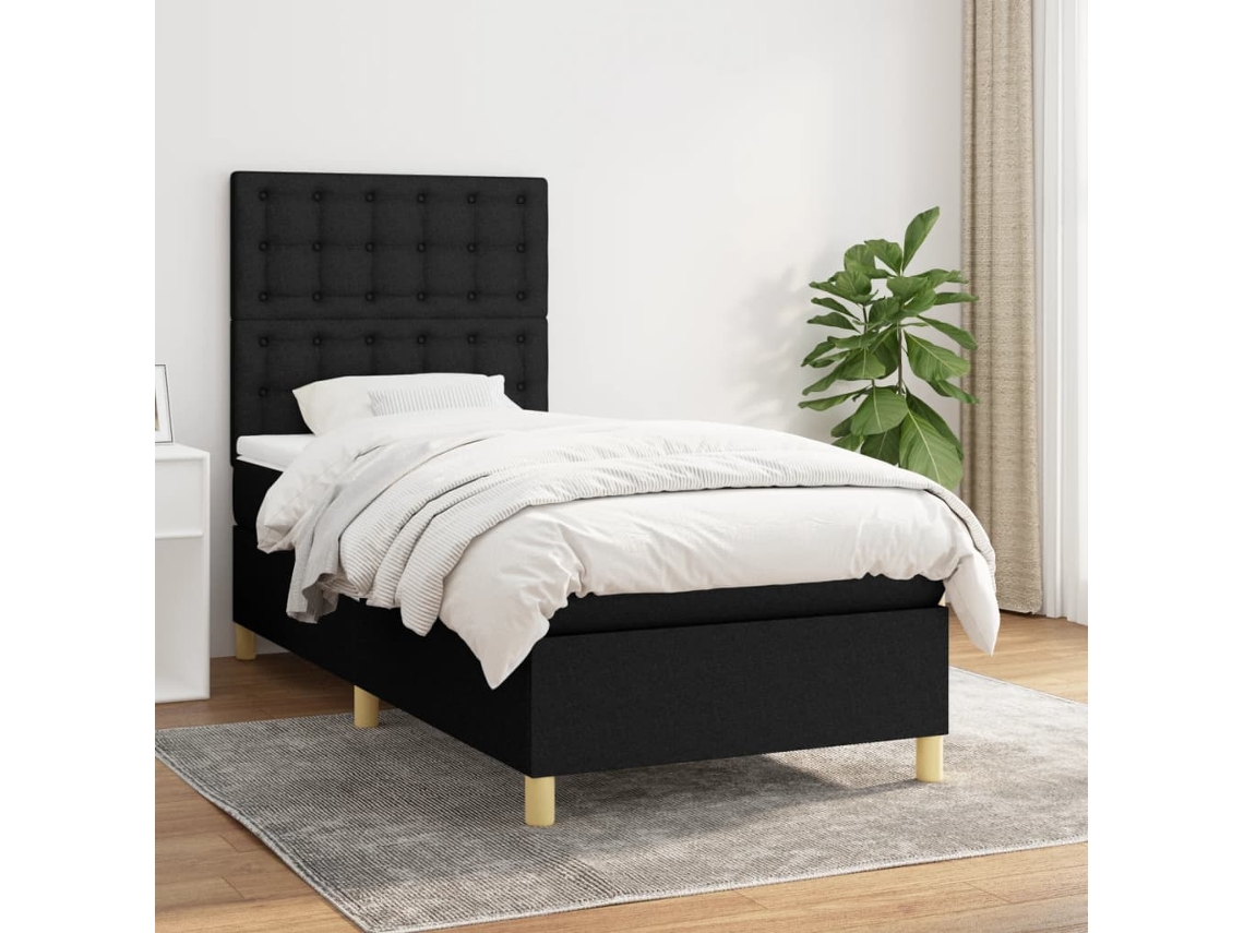 Cama Box Spring Con Colchón Tela Negro 80x200 Cm
