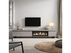 Mueble TV, Televisión, 288x57x35 cm, Para TV gran formato, Chimenea eléctrica XXL, Diseño industrial, Cemento SKRAUT HOME