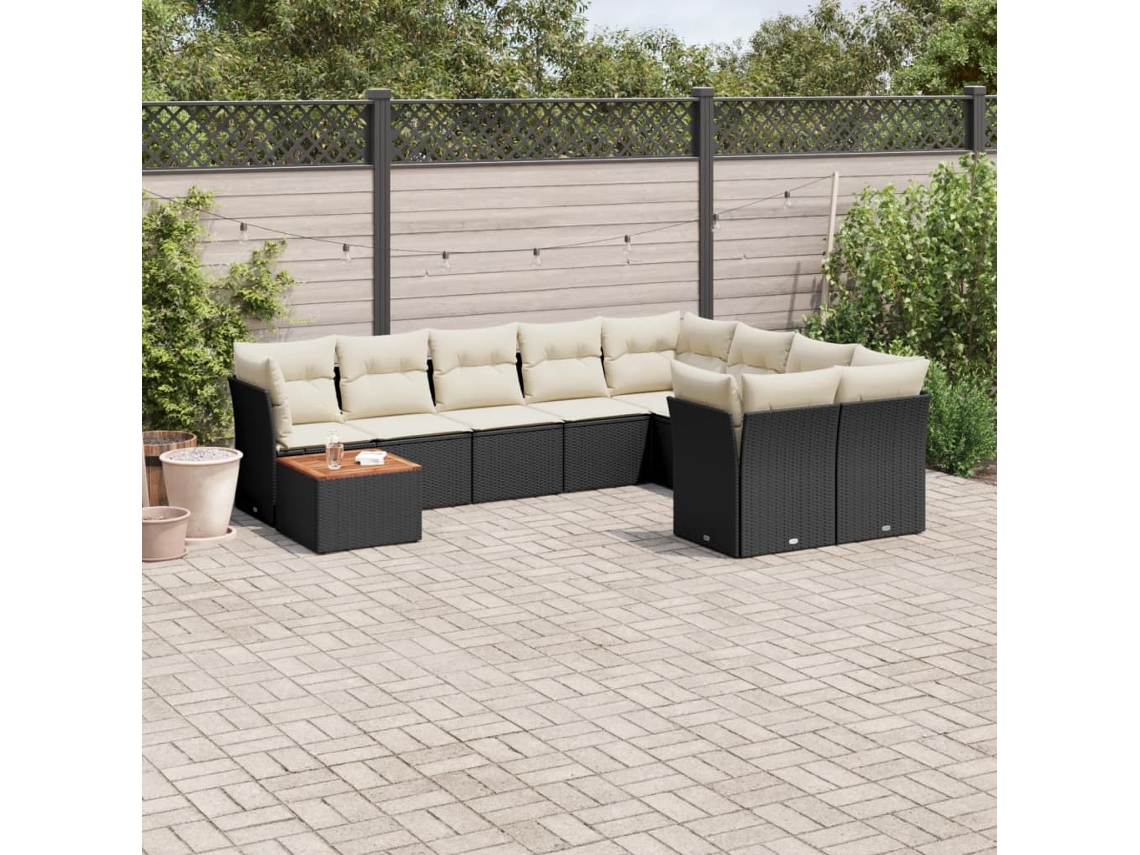 Conjunto de sofás de jardín de 10 piezas DKD Home Decor con cojines de mimbre negros