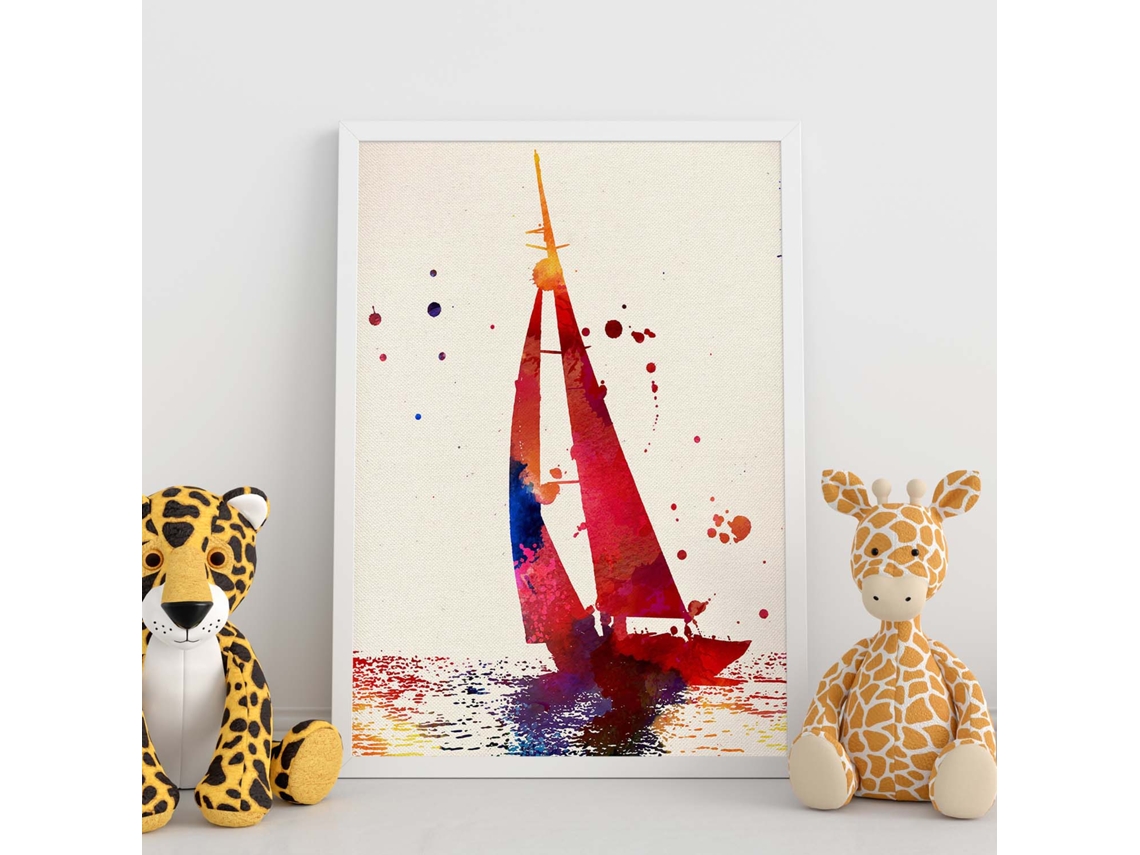 Poster De Barco Velero Con Diseño Acuarela. Mix De Láminas Con Estilo Acuarela