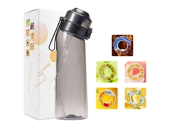 Botella de agua saborizada de 650 ml con 5 cápsulas de sabor, para fitness y deportes al aire libre (Negro transparente) Spqment