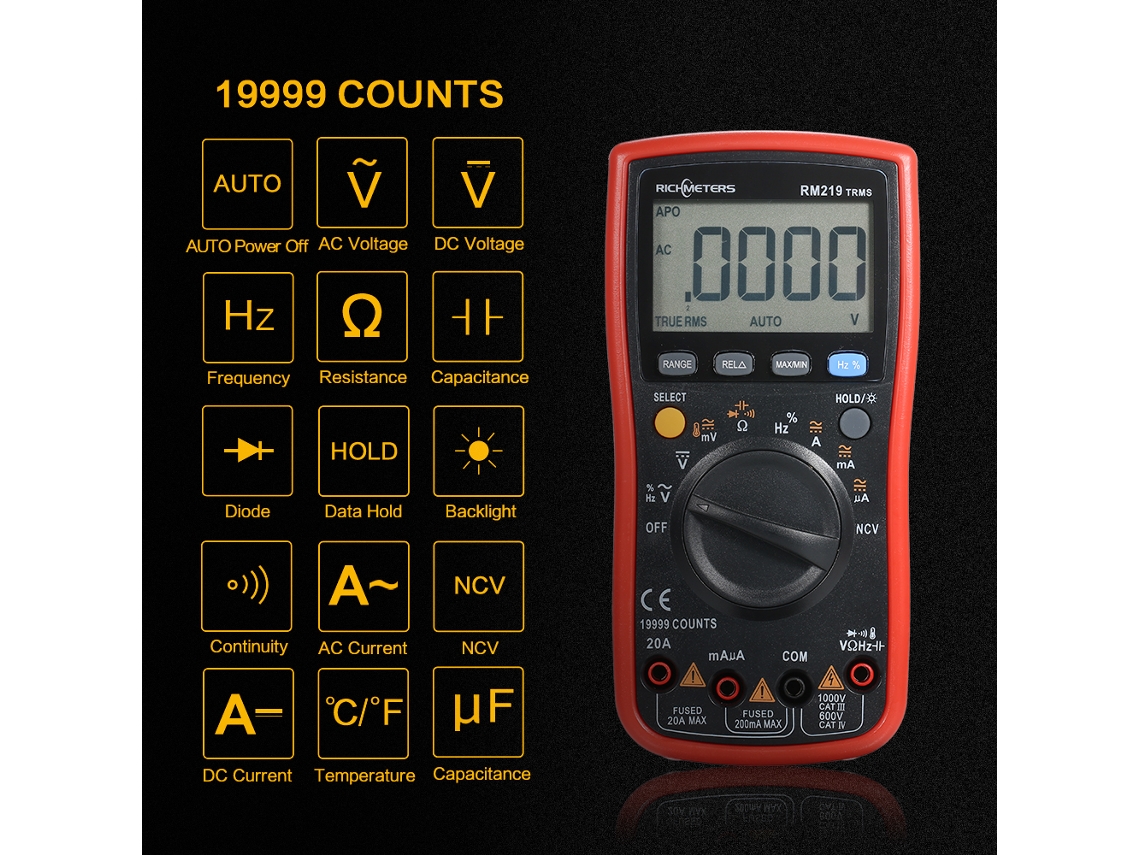 Multímetro Digital True-rms 19999 Counts Ncv Tester Voltaje Corriente Ohm