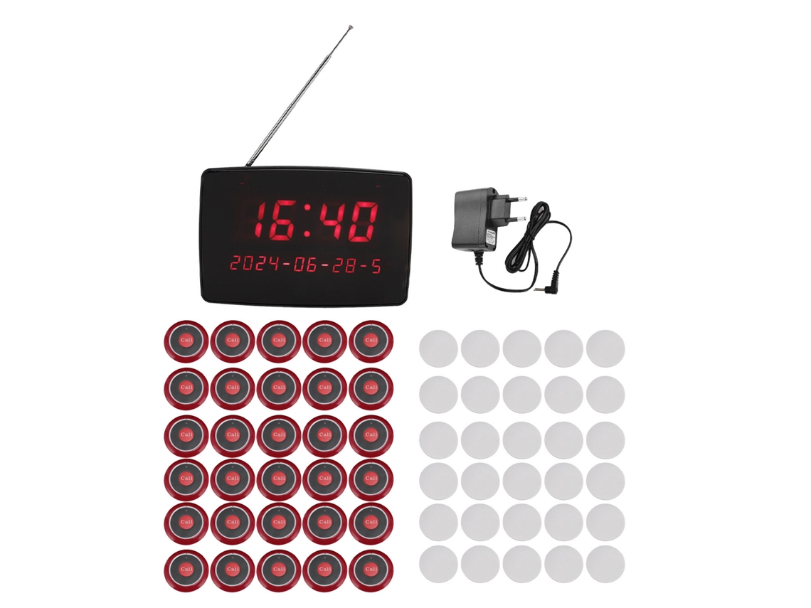 Sistema de llamada inalámbrico con 30 botones y 1 receptor con pantalla, IPX4, para restaurantes Golden Light