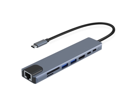 Usb C Hub Ethernet 4K Usb C a Hdmi Hub Adaptador multipuerto USB C 8 en 1 Tipo C Dock Dongle Compatible con Macbook Pro Air Ipad Gris