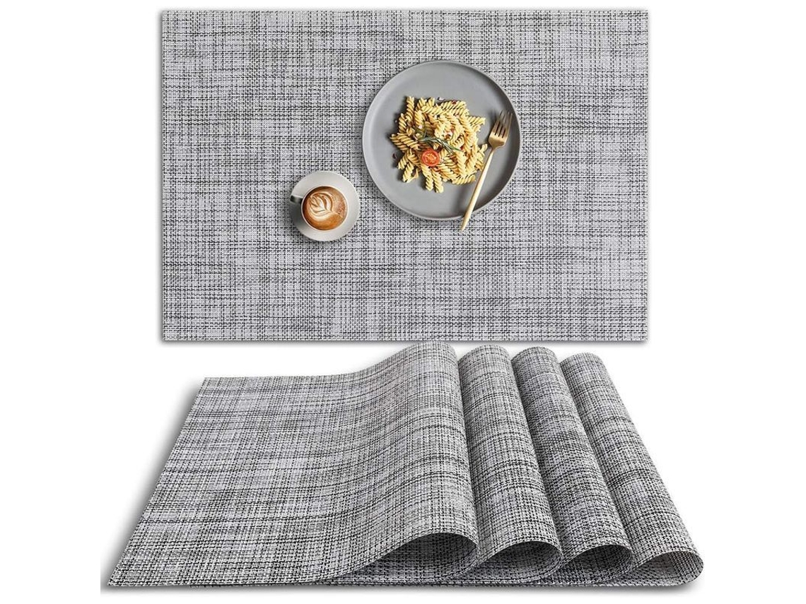 Rebe-manteles Pvc Antideslizantes Resistentes Al Calor Lavables, 4 Unidades, Gris (18"x12")