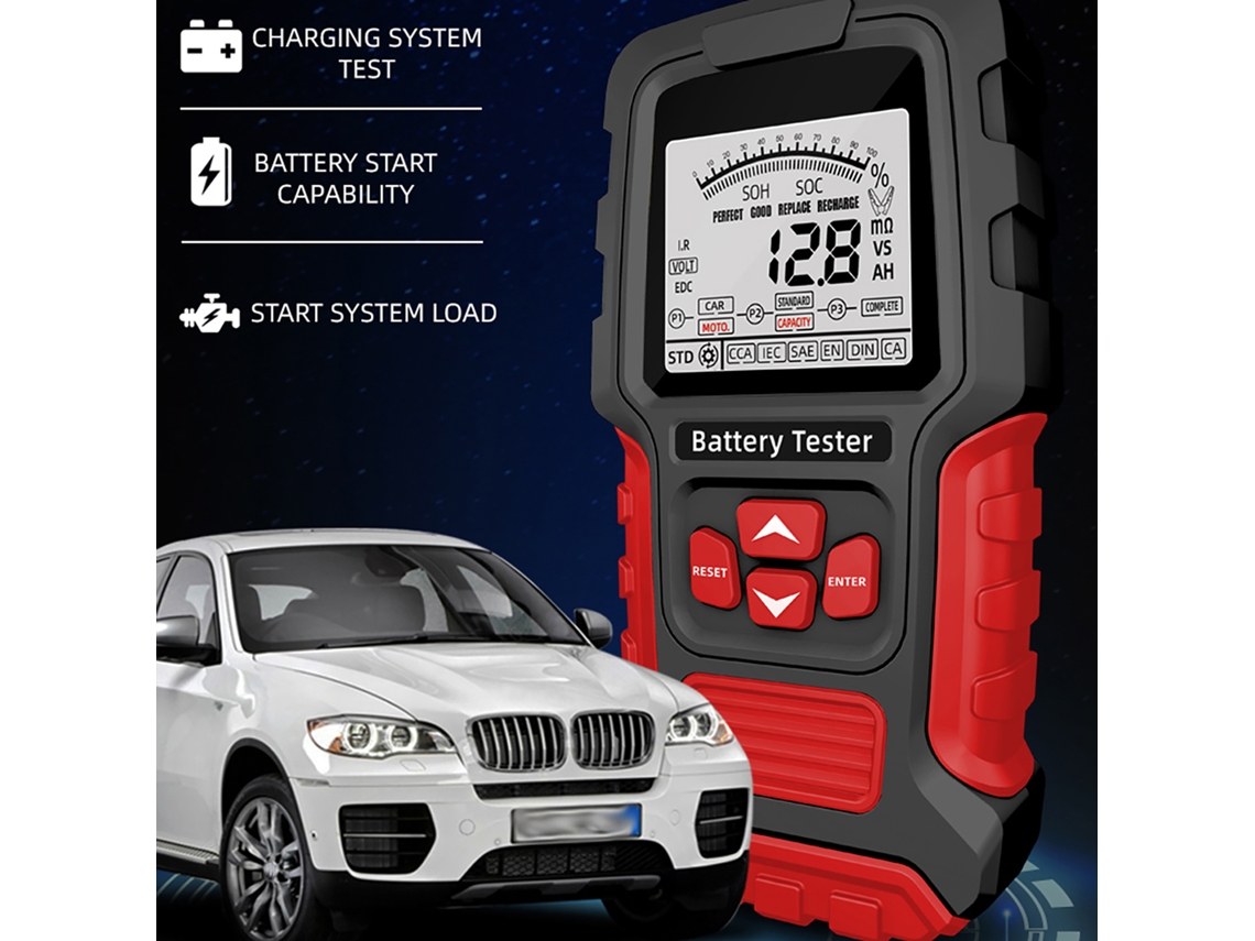 Probador De Baterías Portátil De 12v Y 24v De Alta Precisión Para Automóviles Y Motocicletas Con Pantalla Digital Y Medición De Resistencia Interna.