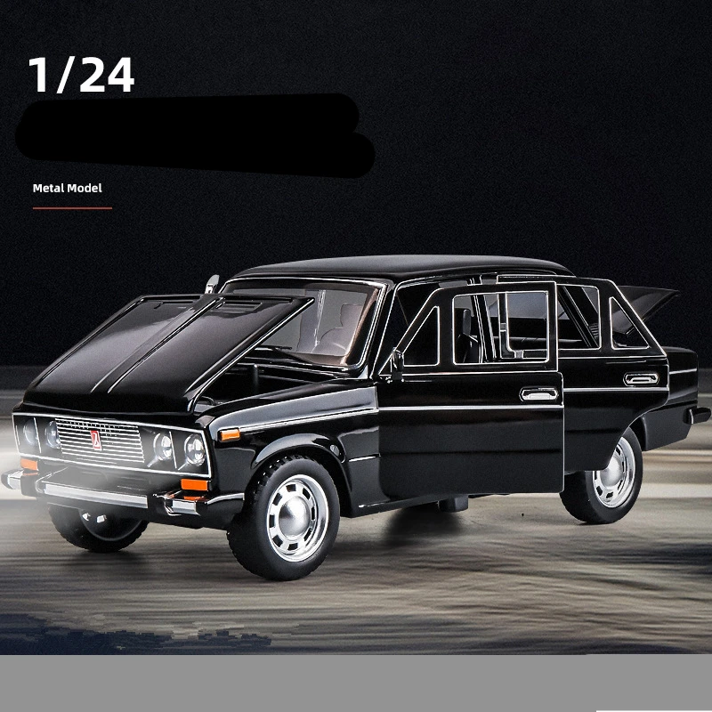 (Negro) Coche miniatura a escala 1/24, fabricado en aleación de metal fundido a presión, con puertas que se abren, efectos de sonido y luz, pieza decorativa.