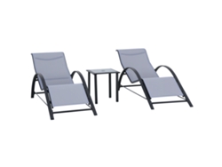 Juego 2 Tumbonas, Mesa Cristal, 59x169x66cm, Gris Claro