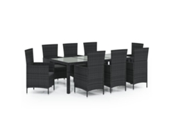 Maison Exclusive - Set Comedor De Jardín 9 Piezas Y Cojines Ratán Sintético Negro