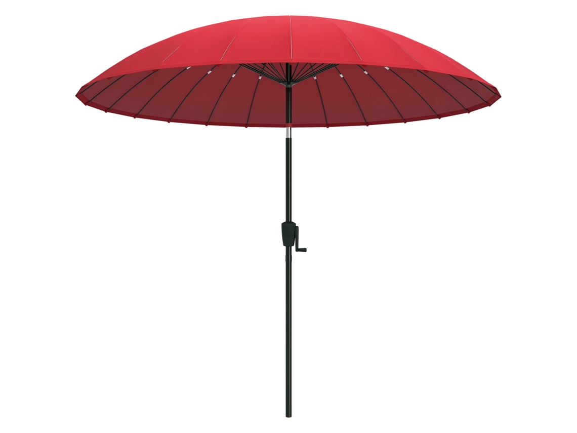 VPMKP - Sombrilla redonda de jardín Outsunny inclinable 24 varillas, manivela, aluminio, fibra de vidrio, poliéster, Ø2,60 m, roja
