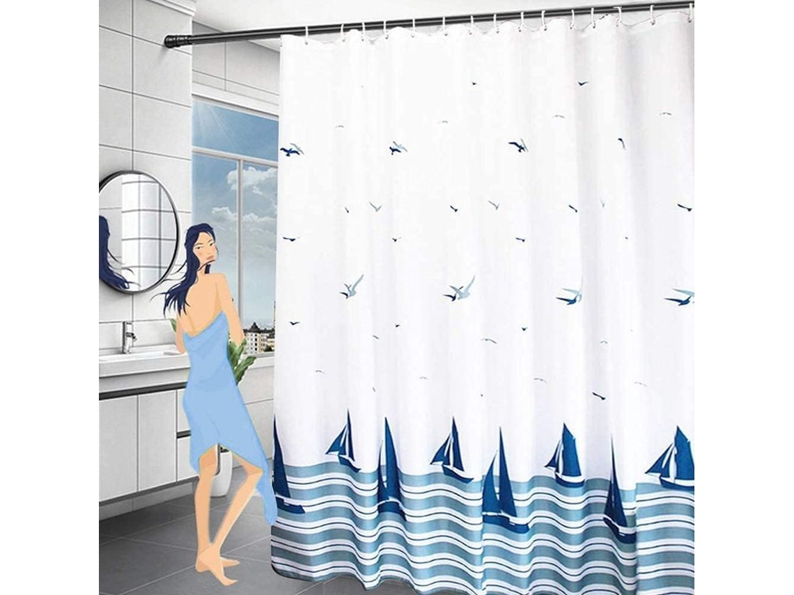 2026-cortina De Baño Impermeable Linjou 180x200 Cm, Tela De Poliéster Resistente Al Moho Lavable (azul)