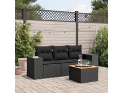 Conjunto de sofá de jardín de 4 piezas con cojines, mimbre sintético negro, Dkd Home Decor