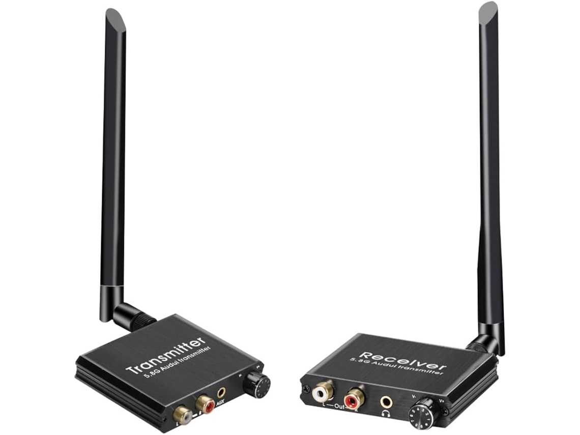 Adaptador Transmisor Y Receptor De Audio 50m 5.8g Convertidor R/l 3.5mm Tv Box Dvd Pc