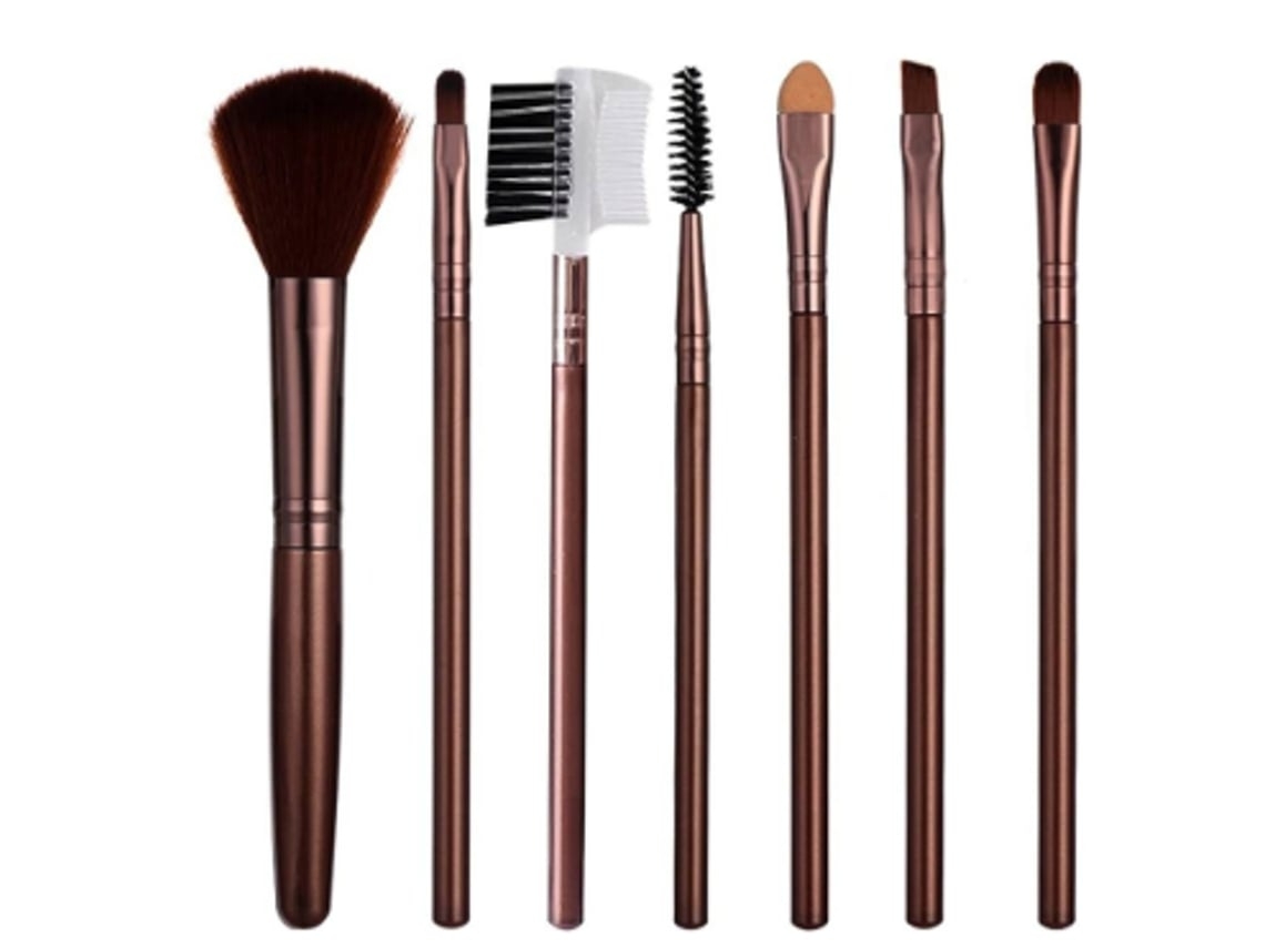 Juego de 7 pinceles de maquillaje profesionales para rostro, sombra de ojos y delineador, color marrón Gusshious