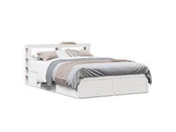 Estructura De Cama Con Cabecero Madera Pino Blanco 140x190 Cm
