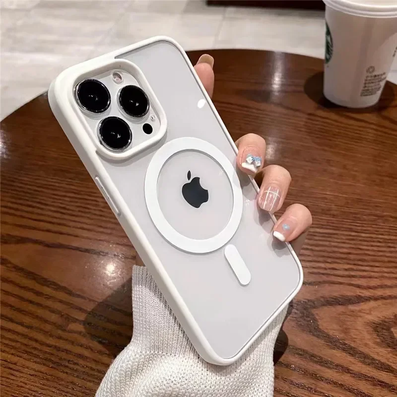 (iphone 11, Blanco) Funda Magnética Magsafe Para Iphone Con Carga Inalámbrica, Acrílico Rígido