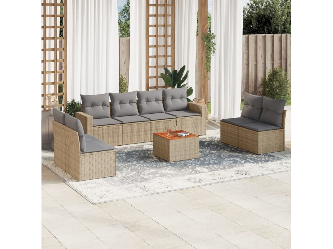 Conjunto de 9 sofás de jardín con cojines de mimbre beige de Dkd Home Decor