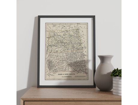 NACNIC Pósters Geográficos En Estilo Vintage Mapa De Dakota Sur Y Norte Ilustraciones De Antiguos Mapamundis En Tonos Sepia Tamaño A3 Con Marco Bla...