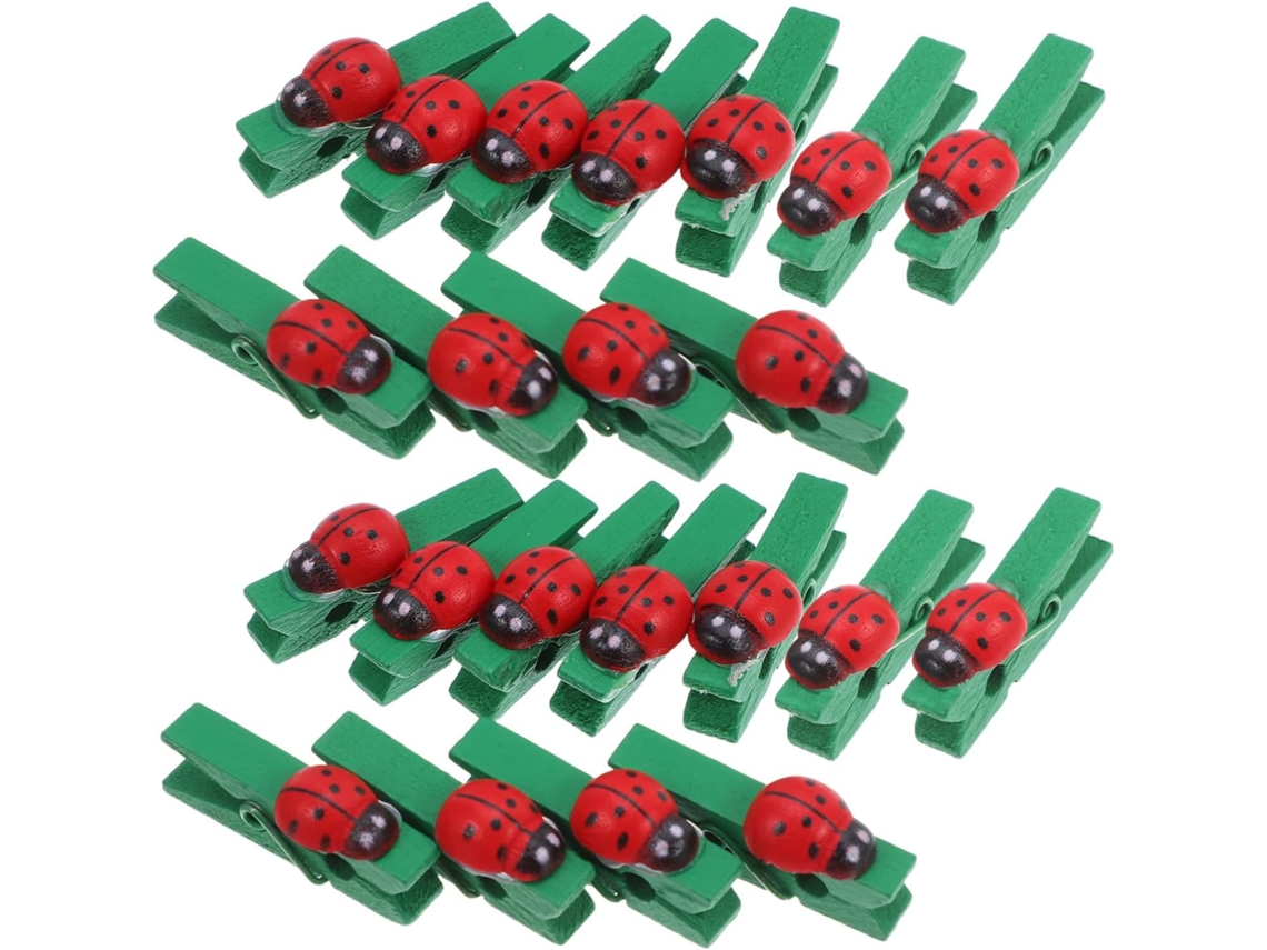 Juego de 30 pinzas de ropa de madera con forma de mariquita, verdes, ideales para manualidades, decoración y actividades - Mini GOKOCO