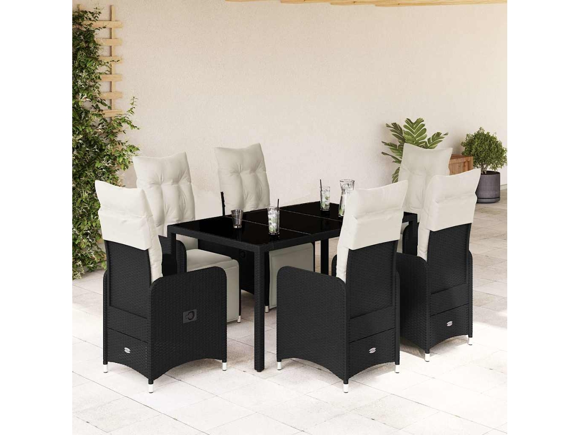 Conjunto de bistró de jardín de 7 piezas DKD Home Decor con cojines de mimbre negros