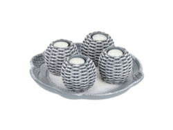 Decoração De Velas Relaxdays, Conjunto Com Tabuleiro, 4 Castiçais E Areia, Decoração De Mesa, Cinza/branco