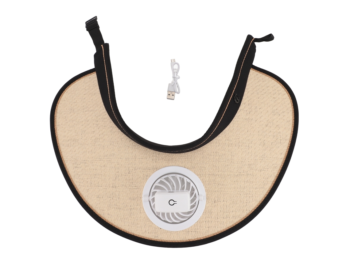 Sombrero De Sol Beige Con Ventilador Usb Recargable Y Ala Ajustable Extra Ancha.