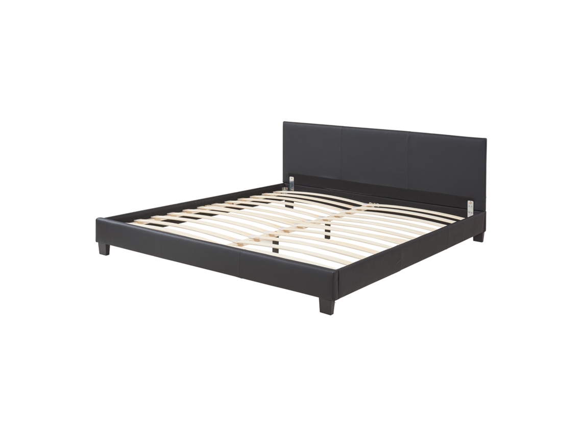 Cama de matrimonio CORIUM (210 x 189 x 78 cm - Piel sintética - Negro)