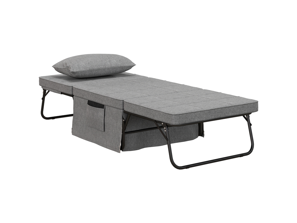 Sillón Convertible 4 En 1 Que Se Puede Usar Como Sillón, Cama, Tumbona Otomana Y Respaldo Reclinable En 5 Posiciones, Color Gris.