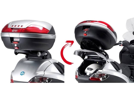 Fixación GIVI Traseira Tronco Monokey Dobrando Piaggio Mp3 125/250/300/400&Mp3 Touring 300/400&Mp3 Business 300/500&Mp3 Sport 300/500 Negro