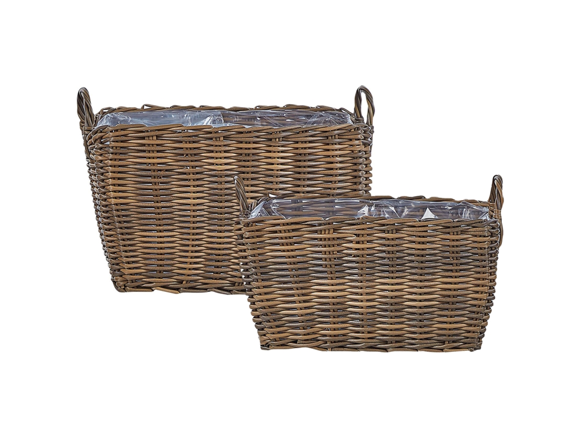 Conjunto De 2 Vasos De Vime Beliani Ormos De Ratan Sintético Castanho 59x36x44