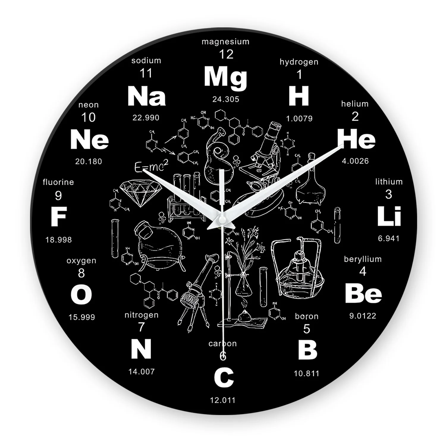 Reloj De Enseñanza Moderno Y Creativo De Vidrio Templado De 14 Pulgadas Con Elementos Químicos, Reloj De Cuarzo Silencioso.