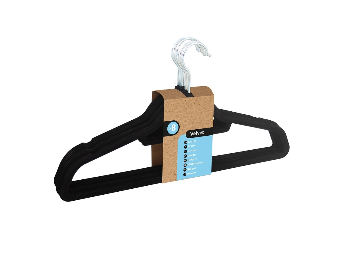 Perchas De Terciopelo Klack Negras Antideslizantes Pack 8 44,5x23,5 Cm