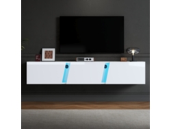 Mueble de TV de pared de 180 x 35 x 30 cm con LED, 3 puertas, para televisores de hasta 75 pulgadas, lacado en blanco.