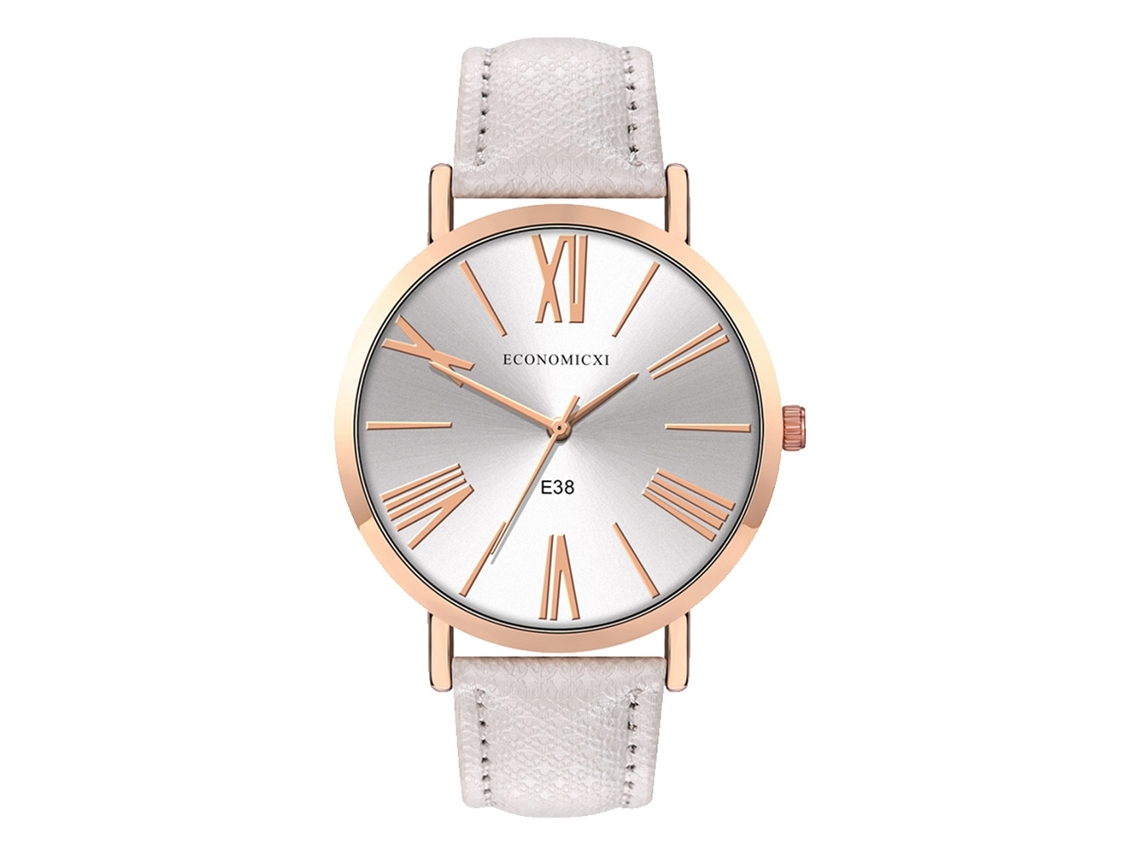 Reloj De Pulsera Unisex Con Correa De Pu, Esfera Redonda, Movimiento De Cuarzo Analógico, Blanco.