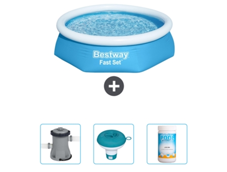 Piscina Hinchable Redonda Fast Set BESTWAY - 244 x 61 cm - Azul - Incluida Bomba - flotador de cloro - Cloro