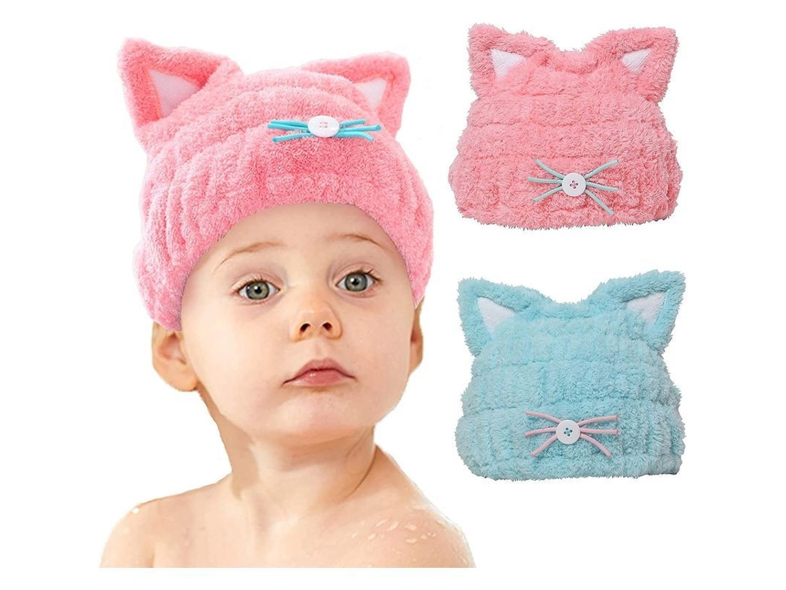 Juego De Toallas De Secado Rápido De 2 Piezas Para Niños Con Diseño De Gato, Azul Y Rosa.
