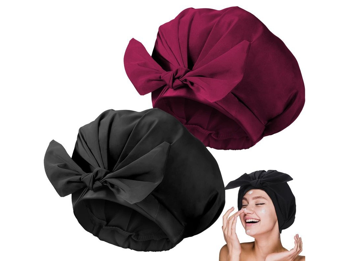 Dan26-gorros De Ducha Ajustables Con Moño Impermeables Reutilizables Rojo Vino Y Negro