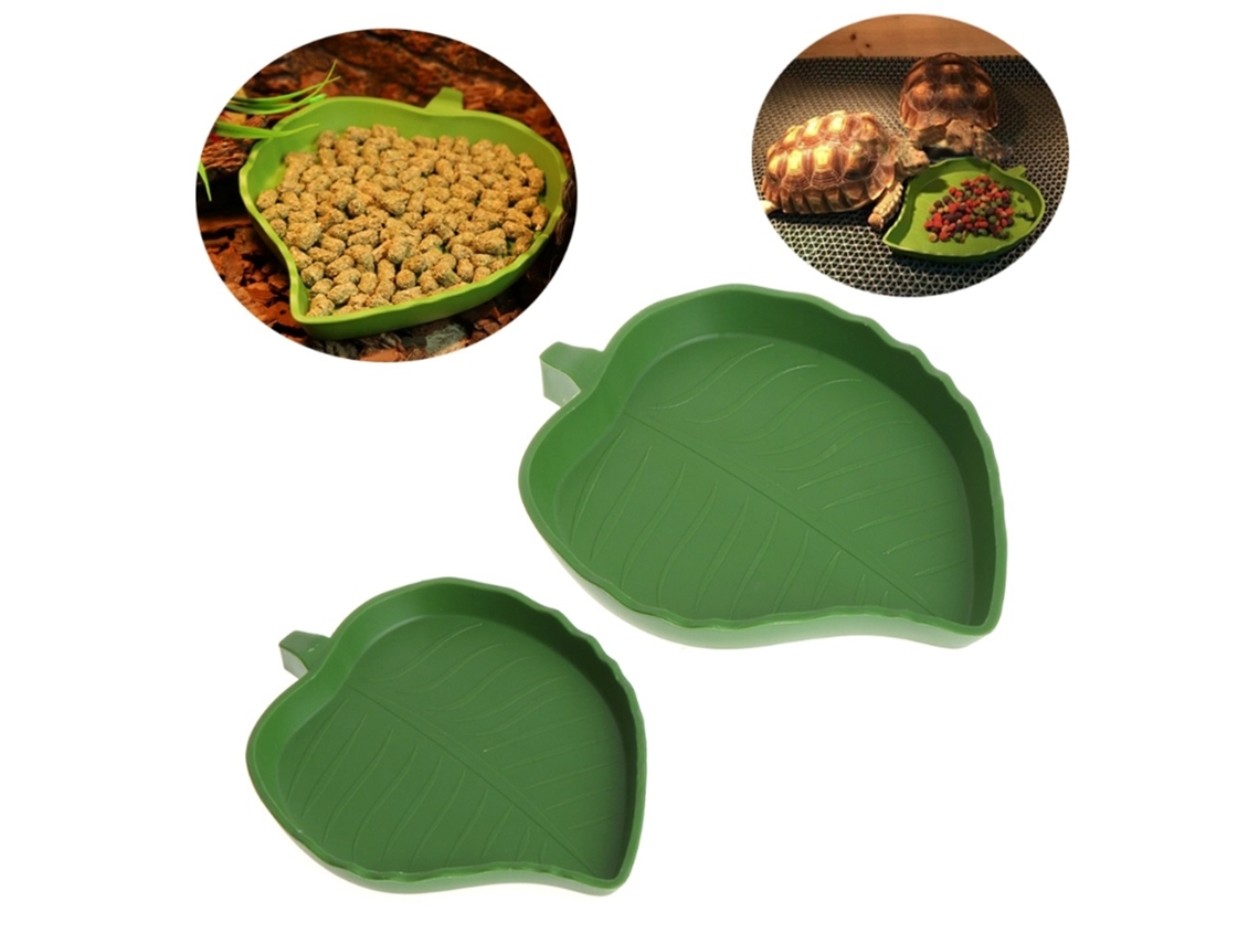 2 Comederos Con Forma De Hoja Para Reptiles, Comida Y Agua, Tortugas, Lagartos, Serpientes, Mascotas, Plástico, Verde