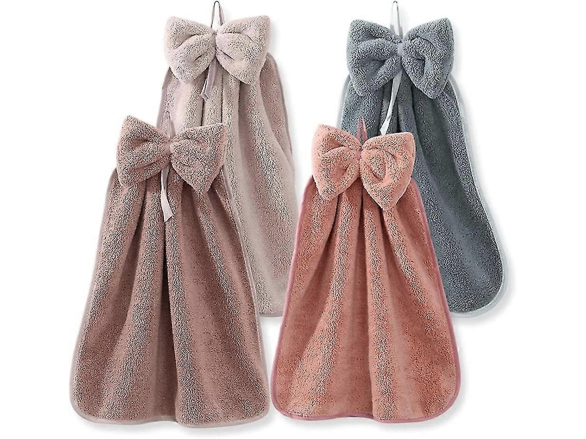 Rebe-paquete De 4 Toallas De Mano Con Cuerda Para Colgar, Microfibra Coral Suave Y Absorbente, Ideal Para Hogar Y Oficina