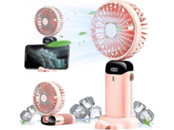 Ventilador Portátil Recarregável Com 5 Velocidades, Ventilador A Bateria Com Visor Led, Rosa Sakura - Wg
