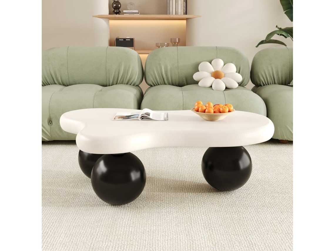 Mesa De Centro Nube - Diseño De Nubes Con Iluminación Led, Patas Redondas, Estilo Moderno - Negro+blanco